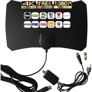 Indoor Antenna for Local Channels - 4K HD Amplified Digital HDTV With Signal Booster - 360 Long Reception Aerial Support All Types TV