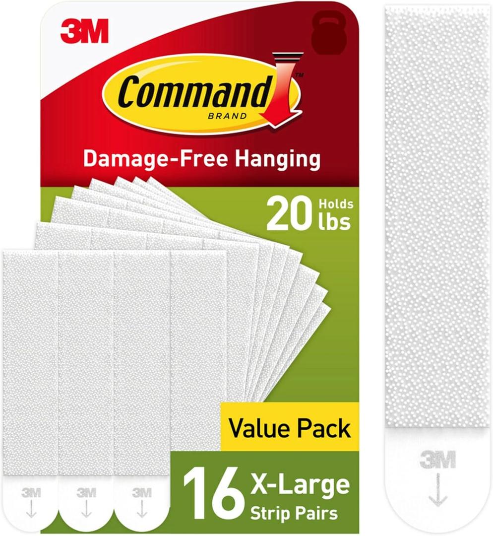 Command 20 lb XL Heavyweight Picture Hanging Strips 16 Pairs (32 Command Strips), Damage Free Hanging Picture Hangers, Heavy Duty Wall Hanging Strips for Home Decor, White Adhesive Strips