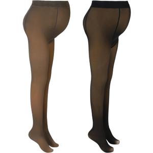 Bonuci 2 Pcs Women Maternity Pantyhose Winter Fleece Lined Tights High Waist Maternity Stretchy Pregnancy Warm Tights (Translucent Black and Gray Footed)