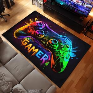 Gaming Rugs for Boys Room 35.5" x 60", 3D Game Controller Area Rugs Decor, Non-Slip Machine Washable Modern Gaming Mats for Boys Kids Teenagers Bedroom Playroom, A