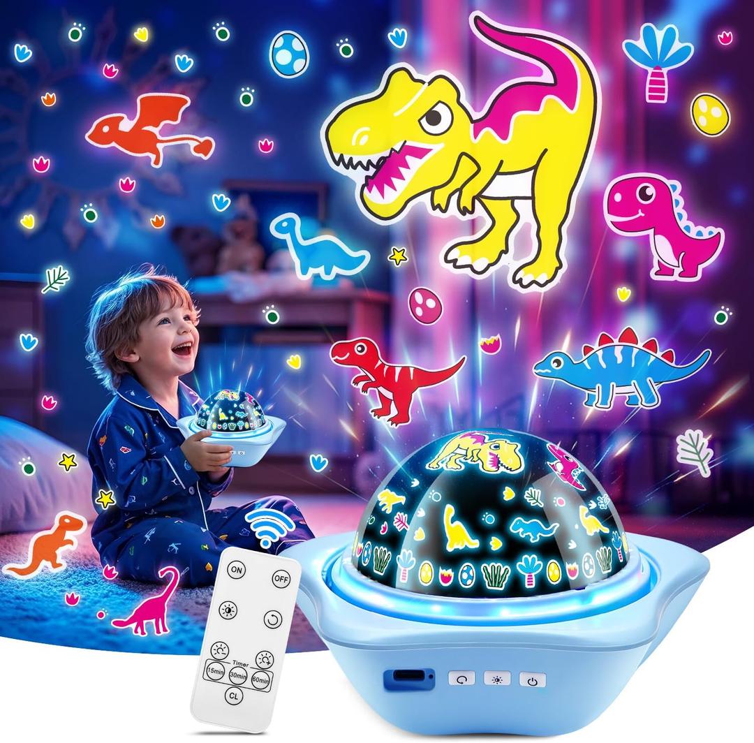 Onefire Star Projector Light Up Toys, Glow In The Dark Stars for Ceiling Projection Kids Toys,Dimmable Night Light Projector for Kids Room,Remote Dinosaur Toys for Boys,Dinosaur Gifts for Toddler Toys (Yellow)