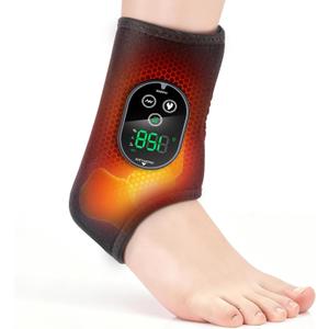Cordless Foot Massager for Neuropathy, Rechargeable Foot and Ankle Massager for Circulation and Pain Relief, Ankle Heating Pad with Massage, Heated Ankle Brace Wrap, Black