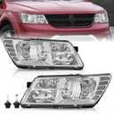 Headlight Assembly Set for 09-20 Dodge Journey Driver and Passenger Side Chrome Housing Clear Reflector Bulbs Included