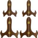 Tatuo 4 Packs 5 Inch and 6 Inch Wooden Display Stand Decorative Plate Stands for Display Picture Frame Holder Easels(Brown)