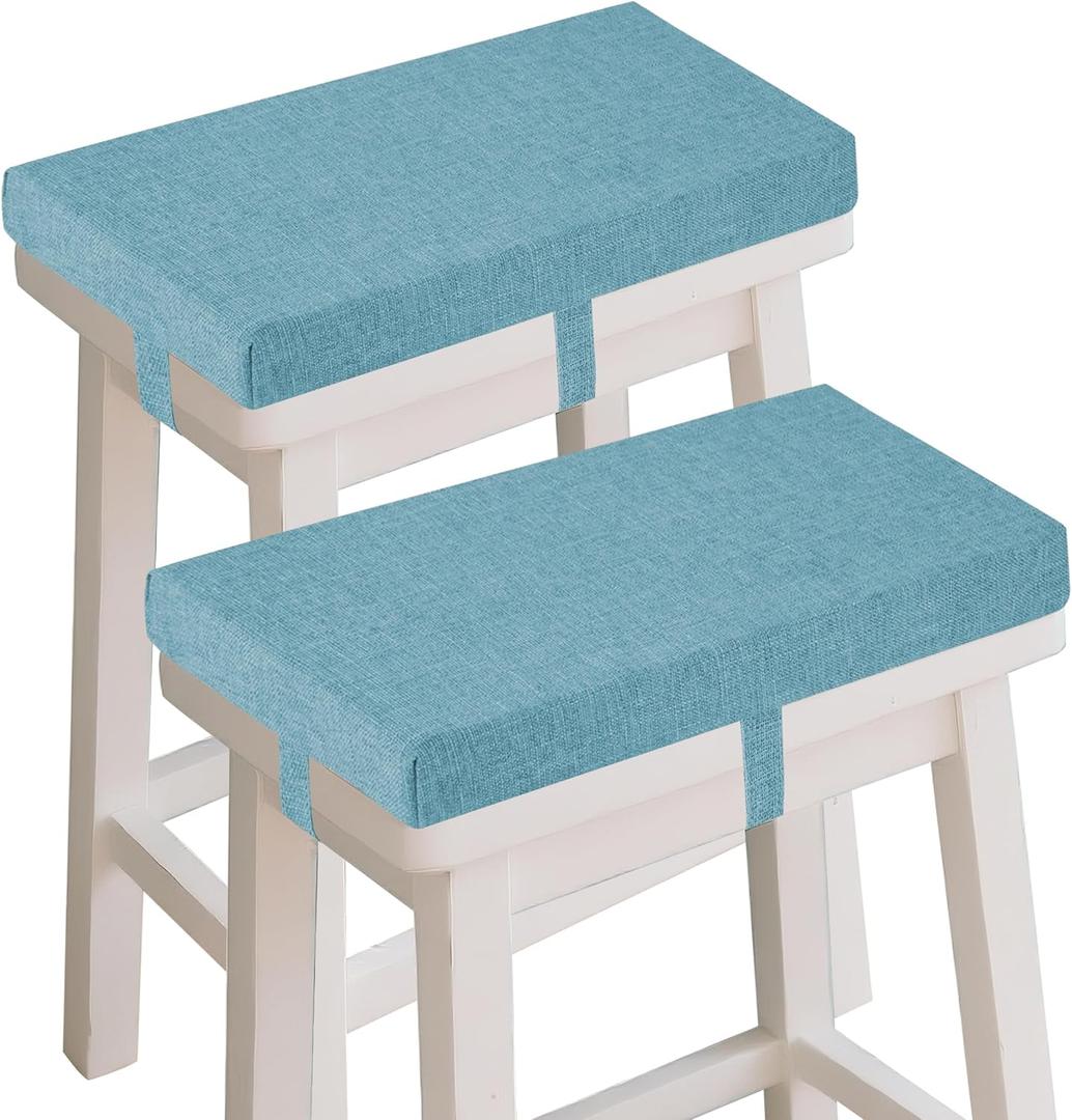 OVOV Bar Stool Cushions Rectangle Saddle Stool Cushion Set of 2 Light Blue, 18"L x 9.5"W