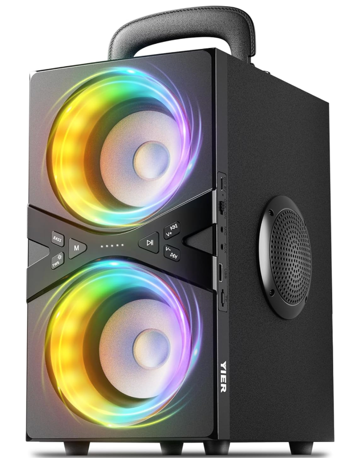 YIER Party Bluetooth Speaker:80W Peak Large Stereo Sound for Outdoor,Deep Bass,TWS,Loud with Lights,Portabe Wireless Big Speakers with Long Playtime,House,Projector,Movie