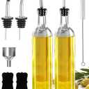 Leaflai Olive Oil Dispenser Bottle, 2 Pcs Glass Olive Oil Dispenser and Vinegar Dispenser Set with 2 Stainless Steel Pourers, 4 Labels,1 Brush and 1 Funnel Oil Bottles for Kitchen (500ml)