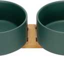 SPUNKYJUNKY Ceramic Dog and Cat Bowl with Wood Stand Non-Slip Matte Glaze Weighted Food Water Set for Cat Medium Dog 28.7 OZ (3.6 CUPS)