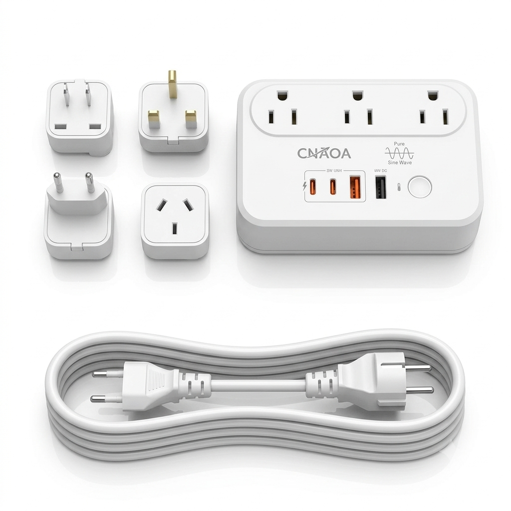 CNAOA 220V to 110V Voltage Converter, 350W Pure Sine Wave Voltage Converter US to Europe with 35W PD 2 Type C & 2 USB A Port, International Power Converter Combo Plug for International Travel White-B