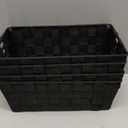 Black Storage Baskets for Shelves, Woven Shelf Baskets for Organizing, Small Strap Organizer Basket for Bathroom Storage, Set of 4