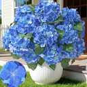 12 Heads Artificial Flowers for Outdoors, UV Resistant Faux Hydrangea Flowers for Outdoor Planters Front Porch Garden Window Box Patio Decor Blue