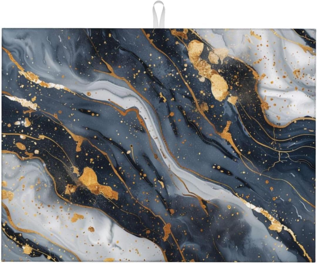 Absorbent Dish Drying Mat For Kitchen Counter, Blue Marble Microfiber Dish Drying Pad, Kitchen Gadgets For Easy Clean Multi-Use (18" x 24")