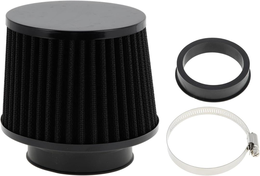 Engine Air Filter 76mm/63mm High Flow Cylinder Clamp-On Cold Air Intake Filter Closed-Top Cool Air Filter Cleaner 1 Clamp, 1 Adapter Black for Car