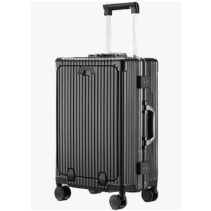 Carry On Luggage with Aluminum Frame Suitcase PC Hardside with TSA Lock Front Open Laptop Compartment Spinner Wheels (black, 18inch)