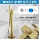 RUMOSE Brushed Gold Bathtub Filler Freestanding Tub Filler Floor Mount Tub Faucet Waterfall Bathtub Faucet with CUPC Certified High Flow Brass Bath Shower Faucets with Handheld Sprayer