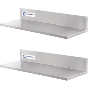 Stainless Steel Wall Shelf 8.6"x24" 60LB, 2 Packs L-Shaped Commercial Wall Mount Floating Shelving for Kitchen, Restaurant, Home