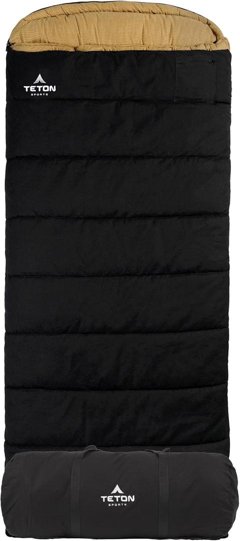 TETON Sports Deer Hunter -35F and 0F Degree Sleeping Bag. Warm and Comfortable Camping Sleeping Bags, Teton Tough Canvas Shell for Camping, Hunting, and Cold Weather (Black (Left Zip)