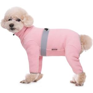 Polar Fleece Dog Pajamas Bodysuit - Small to Medium Dogs, Winter Jacket & Sweater for Small Dogs, Four-Legged Warm Clothes (Pink)
