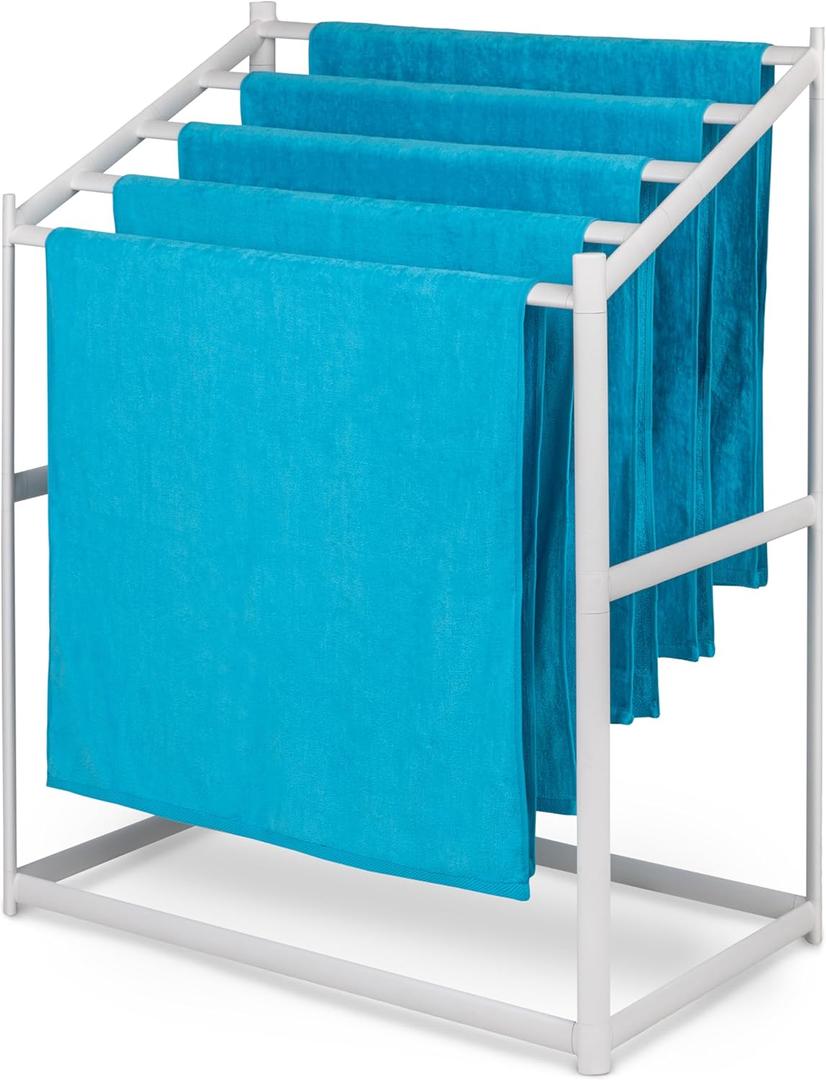 Coast Modern Pool Towel Rack  Choose Your Color - Outdoor & Indoor 5 Beach Towel PVC Drying Rack (White)