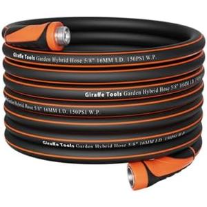 Giraffe Tools Garden Hose 5/8", Water Hose Heavy Duty, Flexible, Lightweight Hybrid Hose with Swivel Handle, 100ft Male to Female Fittings, Burst 600 PSI
