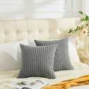 GAWAMAY Decorative Throw Pillow Covers 18x18 Inch Set of 2 for Living Room Couch Bed Sofa, Farmhouse Square Cushion Cover Soft Striped Corduroy Pillow Cases Boho Accent Home Decor (45x45cm) Grey