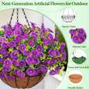 Yastouay Artificial Hanging Flowers for Outdoors, Fake Hanging Plants with Baskets, UV Resistant Hanging Flowers Fake Flowers for Outdoors Porch Patio Garden Spring Summer Decor(Purple) (10 Bundles)