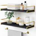 Forbena Black and Gold Floating Shelves for Wall, Bathroom Wall Shelves Over Toilet, Wood Hanging Shelves Wall Mounted for Kitchen Coffee Bar (Black and Gold)