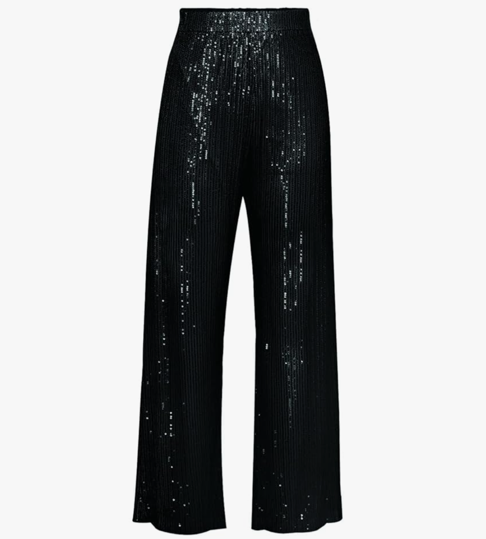 Women's Glitter Sequin Long Loose Pants Bling Party Clubwear Elastic Casual Pants, SIZE L