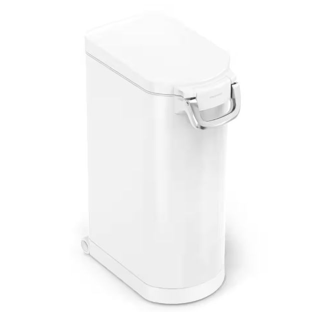 35L X-Large Pet Food Can, Storage Container with Magnetic Scoop, White Stainless Steel