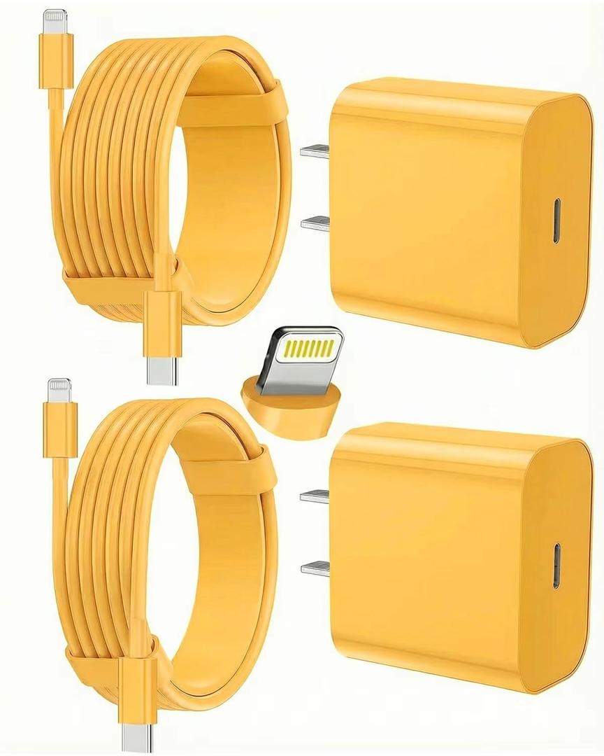 FEEL2NICE iPhone Charger Fast Charging 2 Pack Type C Wall Charger Block with 2 Pack [6FT&10FT] Long USB C to Lightning Cable for iPhone 14/13/12/12 Pro Max/11/Xs Max/XR/X,AirPods Pro,Yellow