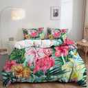 AILONEN Flamingo Duvet Cover Set, Queen Size, Tropical Flamingo Pattern Bedding Set for Kids, 1 Quilt Cover 2 Pillowcases