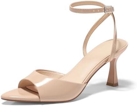 Coutgo Womens Kitten Heels Sandals Pointed Open Toe Ankle Buckle Strap Summer Dress Shoes Size 6