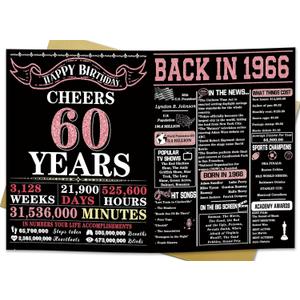 4 x YiKaLus Big 60th Birthday Card for Women, Vintage 60 Year Old Gifts for Mom Dad, Rose Gold Back in 1966 Bday Decorations