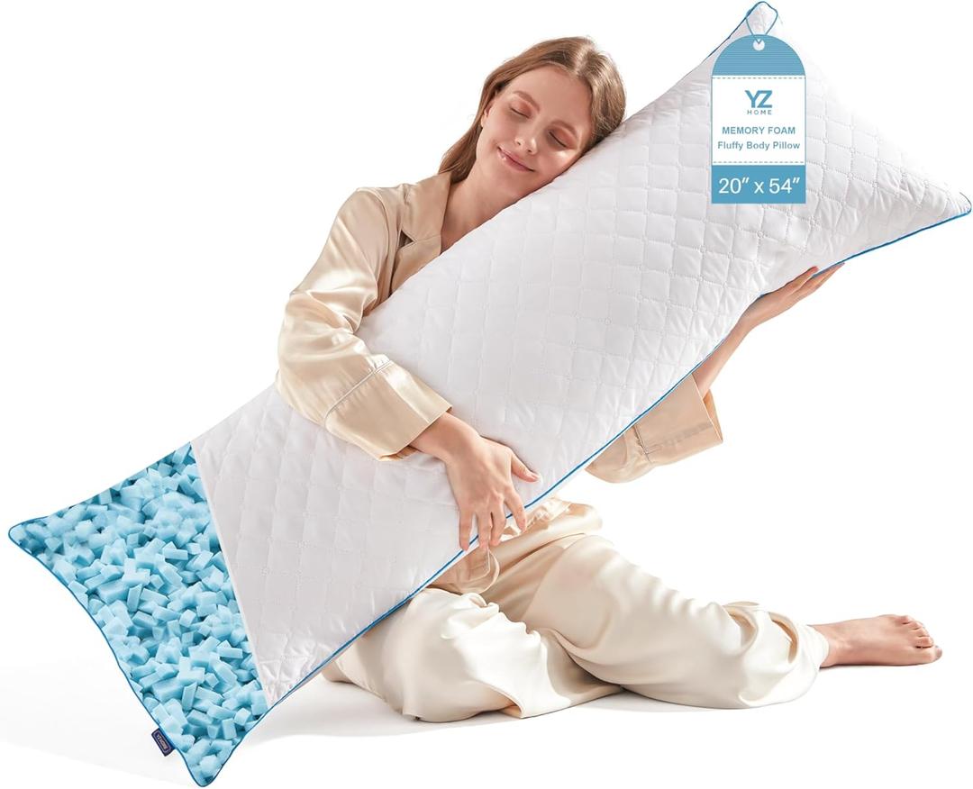YZ HOME Long Body Pillow for Adults - Firm Body Pillow Insert with Shredded White Memory Foam, Adjustable Height, Soft Support for Side Sleeping, Pregnant Women, Washable (White, 50" long, 16" wide)