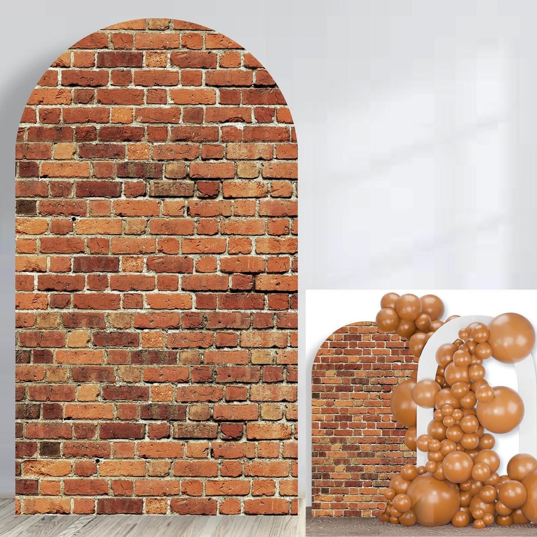 Red Brick Wall Arch Backdrop Cover Spandex Arch Backdrop Stand Cover Brick Photography Backdrops Baby Birthday Party Graduation Background Photo Booth Studio Prop (6FT)