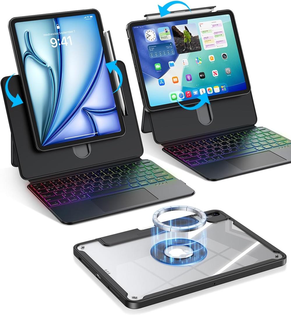 Blosomeet Clear Keyboard Case for iPad Air 13 Inch (M4 2026/M3 2025/M2 2024) & iPad Pro 12.9 inch (3/4/5/6th Gen), Detachable Magnetic Cover w/Pen Holder, Native Trackpad & Adjustable Stand, Black