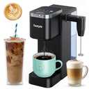 Tastyle Single Serve Coffee Maker with Built-in Detachable Milk Frother, Iced and Hot Coffee Machine for K Cup & Grounds, 40oz Removable Water Reservoir, 6 Cup Sizes, Fits 7.3" Travel Mug, Black