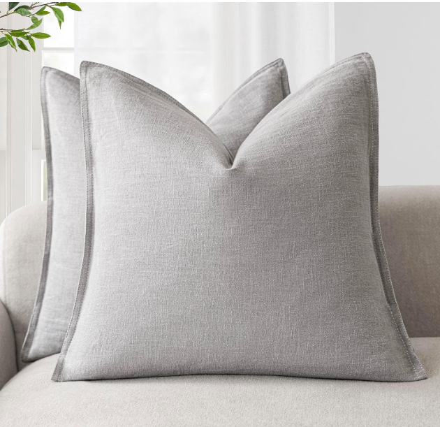 Foindtower Pack of 2, Decorative Linen Solid Throw Pillow Covers Soft Accent Cushion Case Boho Farmhouse Pillowcase for Chair Couch Sofa Bedroom Living Room Home Decor 20 x 20 Inch Light Rustic Gray