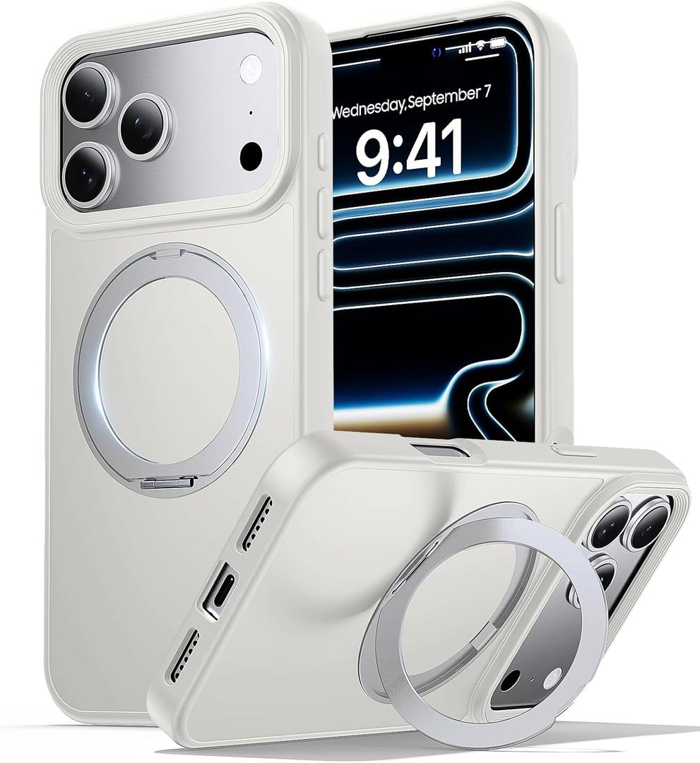 Zuoderri for iPhone 17 Pro Case with Stand White, Fits MagSafe Ring, Military-Grade Drop Protection, Build in Kickstand, Slim Matte Finish Shockproof Phone Cover 6.3"