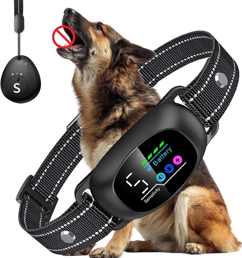 Dog Bark Collar with Remote  2-in-1 Automatic & Manual Modes, Smart Anti Bark Dog Training Collar with Beep, Vibration & Shock, 330FT Range, IP67 Waterproof, Rechargeable (8-150lbs) (BLACK)