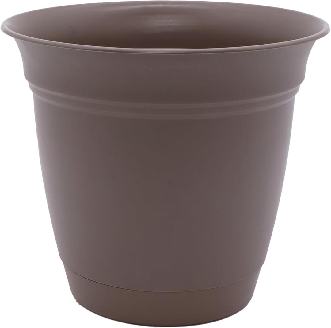 The HC Companies Eclipse Round Planter with Saucer - Outdoor & Indoor Plant Pot with Drainage Holes - Lightweight, UV-Resistant Plastic Pots for Plants, Flowers & Herbs (20" Cappuccino, Pack of 1)
