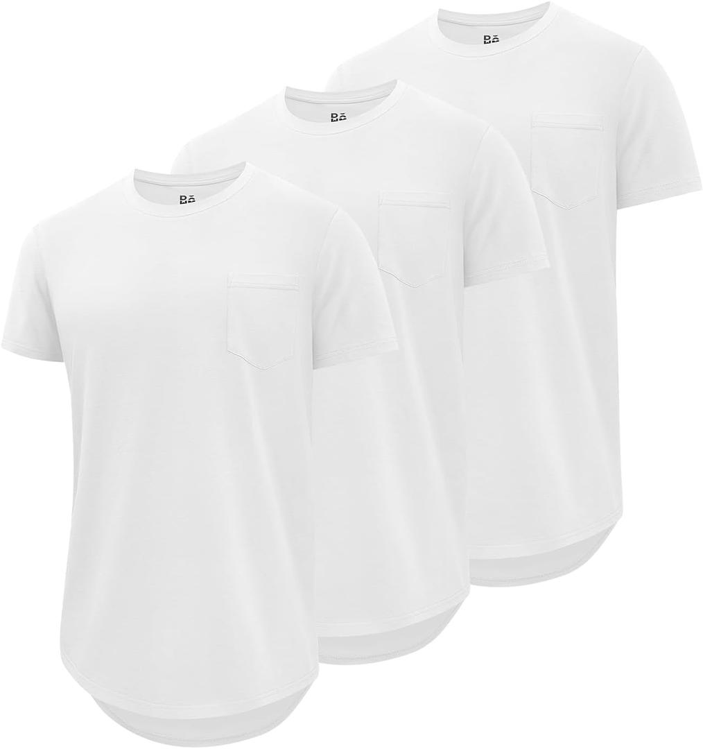 DOWMQ 3 Pack Mens Cotton T Shirts Short Sleeve Crewneck Shirts for Men Pocket Tshirts Casual Lightweight Summer Basic Tees 3 Pack White, XL