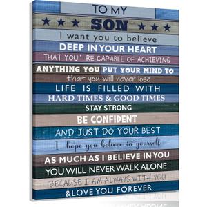 Inspirational Teen Boy Wall Art Motivation Quote to My Son Canvas Poster Wall Decor for Son Gifts Boys Room Living Room Bathroom Framed