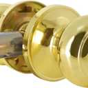 Probrico Keyed Entry Door Knob with Lock, Polished Brass Flat Ball Entrance Door Lockset for Exterior/Interior Front or Back Doors, 1 Pack