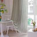 Boho Embroidery Striped Linen Curtains 84 Inches Long 2 Panels for Bedroom - Sage Green Country Farmhouse Bohemian Light Filtering for Living Room (52" W x 84" L)