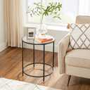 VASAGLE Round Side Table, Glass End Table with Metal Frame, Black Coffee Table with Modern Style, for Living Room, Balcony, Bedroom, Black, 19.7 x 19.7 x 21.6 Inches