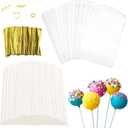 600 Pcs Cake Pop Sticks and Wrappers Kit, Including 6 Inch Paper Lollipop Sticks4 x 6 Inches Clear Candy Treat Bags, Plastic Cake Pop Bags and Gold Twist Ties Chocolate Pops Making Accessories