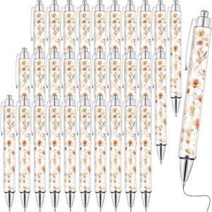 TaoBary 32 Pcs Fall Floral Ballpoint Pens Wildflower Thanksgiving Christmas Gifts for Women 1.00 mm Black Ink Fashionable Retractable Ballpoint Pens for Bridal Shower Wildflower Party Favor