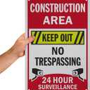 SmartSign 18 x 12 inch “Construction Area - Keep Out, No Trespassing, 24 Hour Surveillance” Metal Sign, 63 mil Aluminum, 3M Laminated Engineer Grade Reflective Material, Multicolor