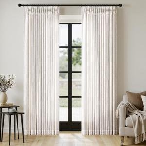 MIULEE Extra Wide 60 Inch Width Pinch Pleated Thick Linen Curtains 96 Inches Long 2 Panels for Patio Sliding Glass Door Living Room Bedroom Large Windows, Memory Trained Nautral Drapes Hooks&Rings (Natural)
